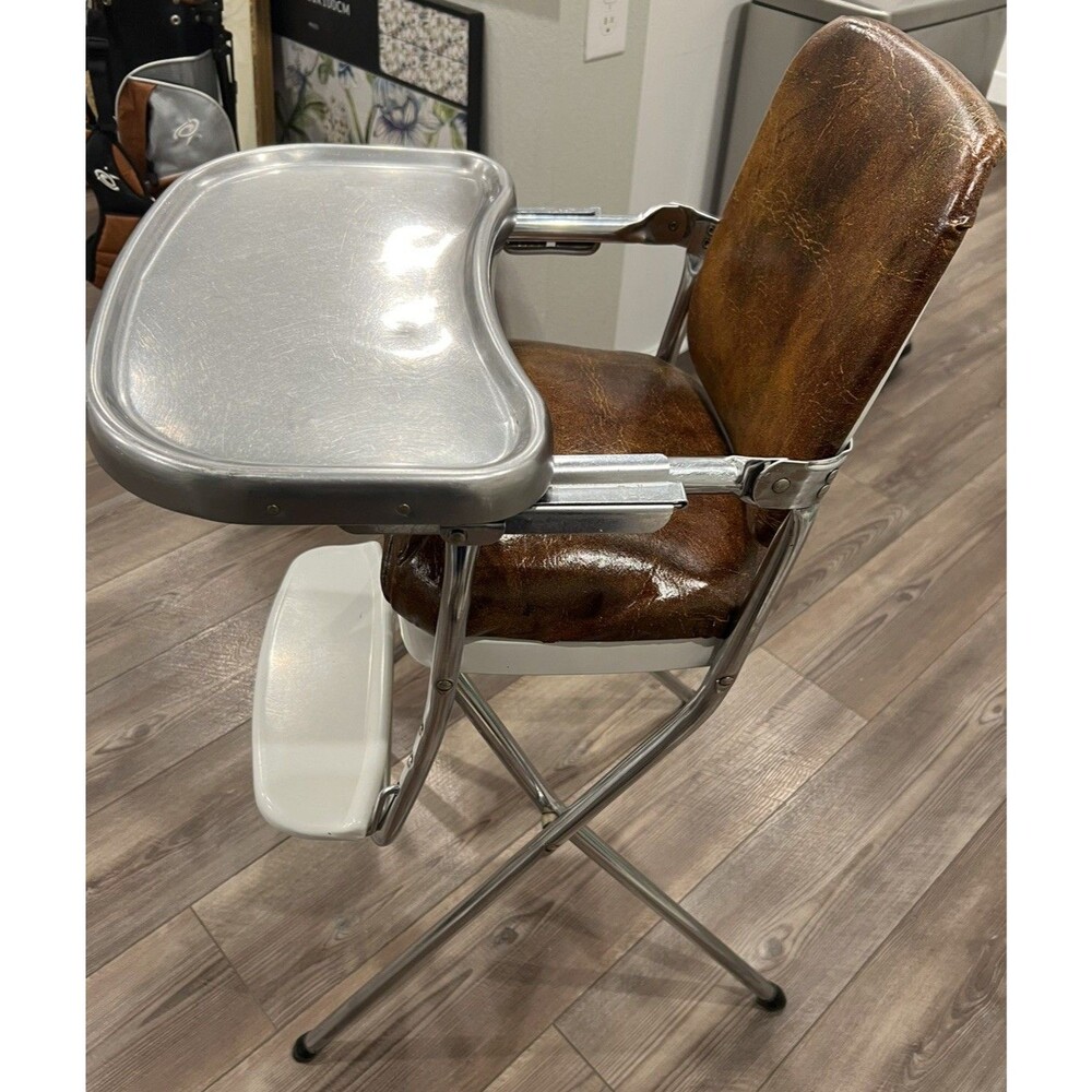 Vintage MCM High Chair Cosco,chrome Tray, Brown Leather Design Perfect Condition